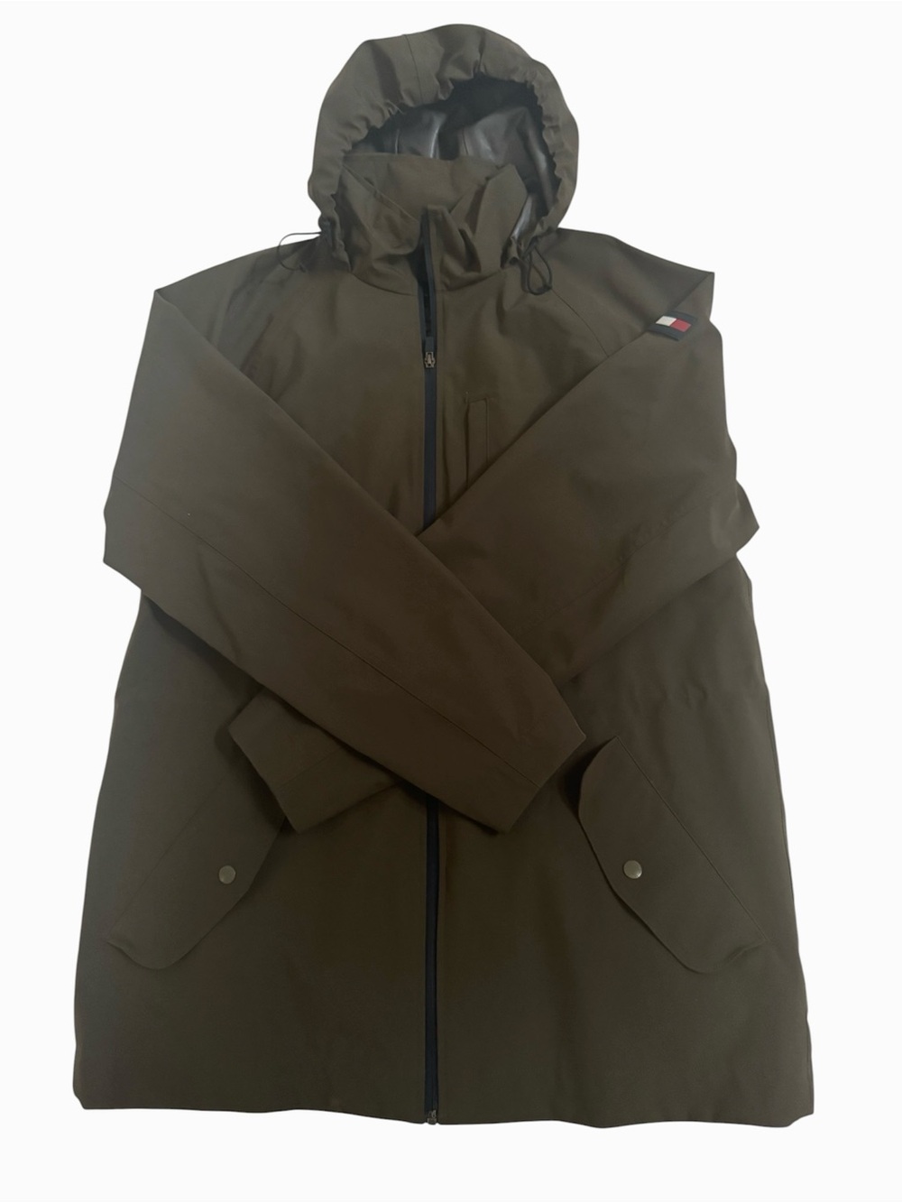 Tommy Hilfiger Olive Green Hooded Raincoat Men’s Large